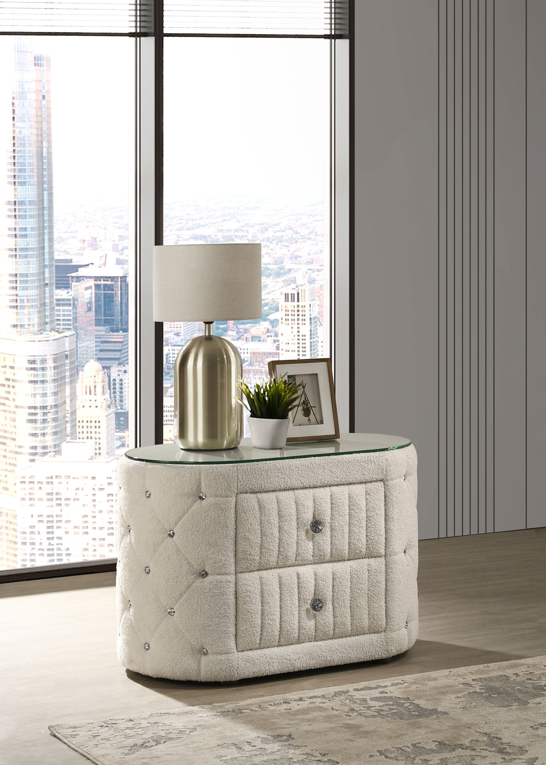 Sonya 2-drawer Upholstered Nightstand Bedside Table Ivory-