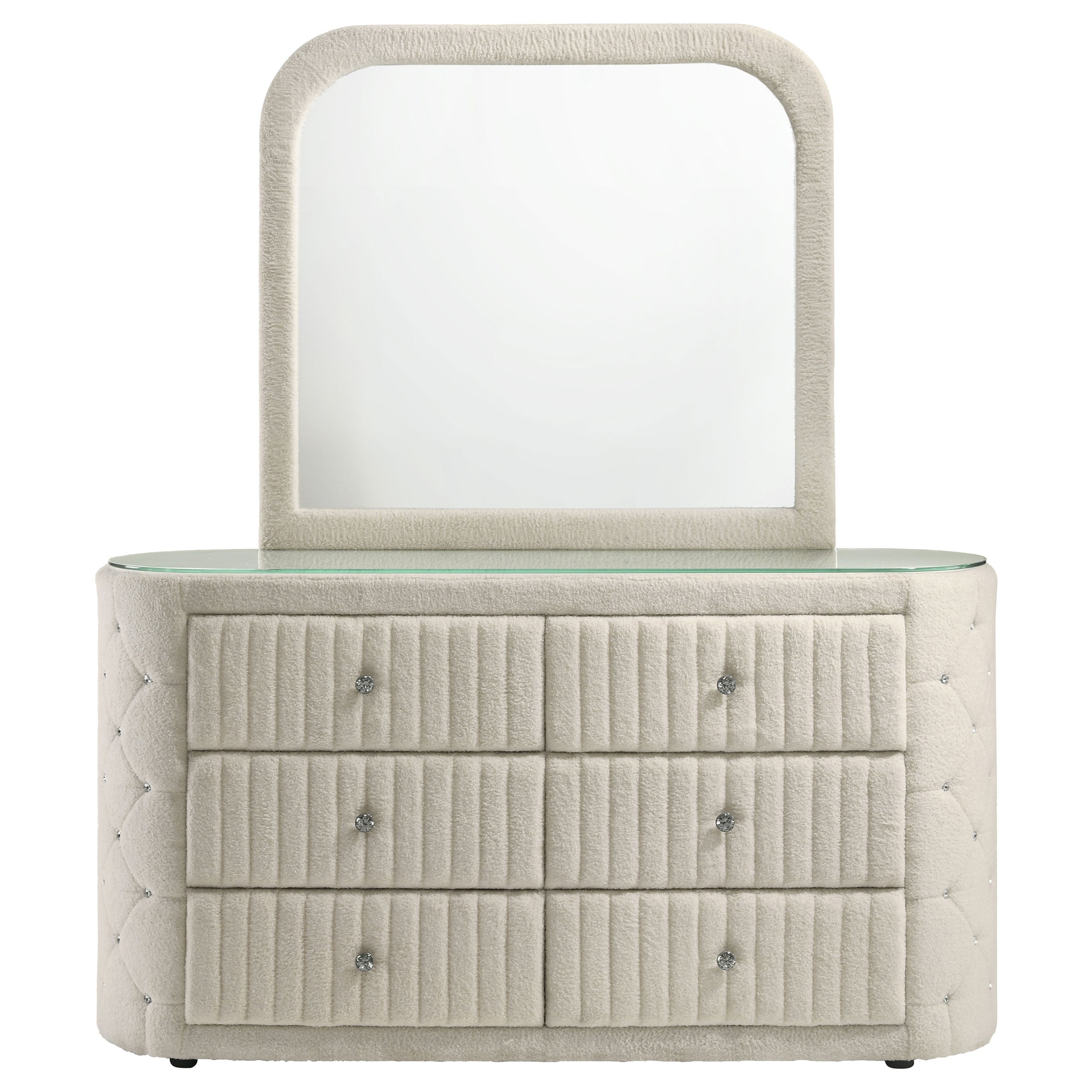 Sonya 6-drawer Upholstered Bedroom Dresser with Mirror Ivory-