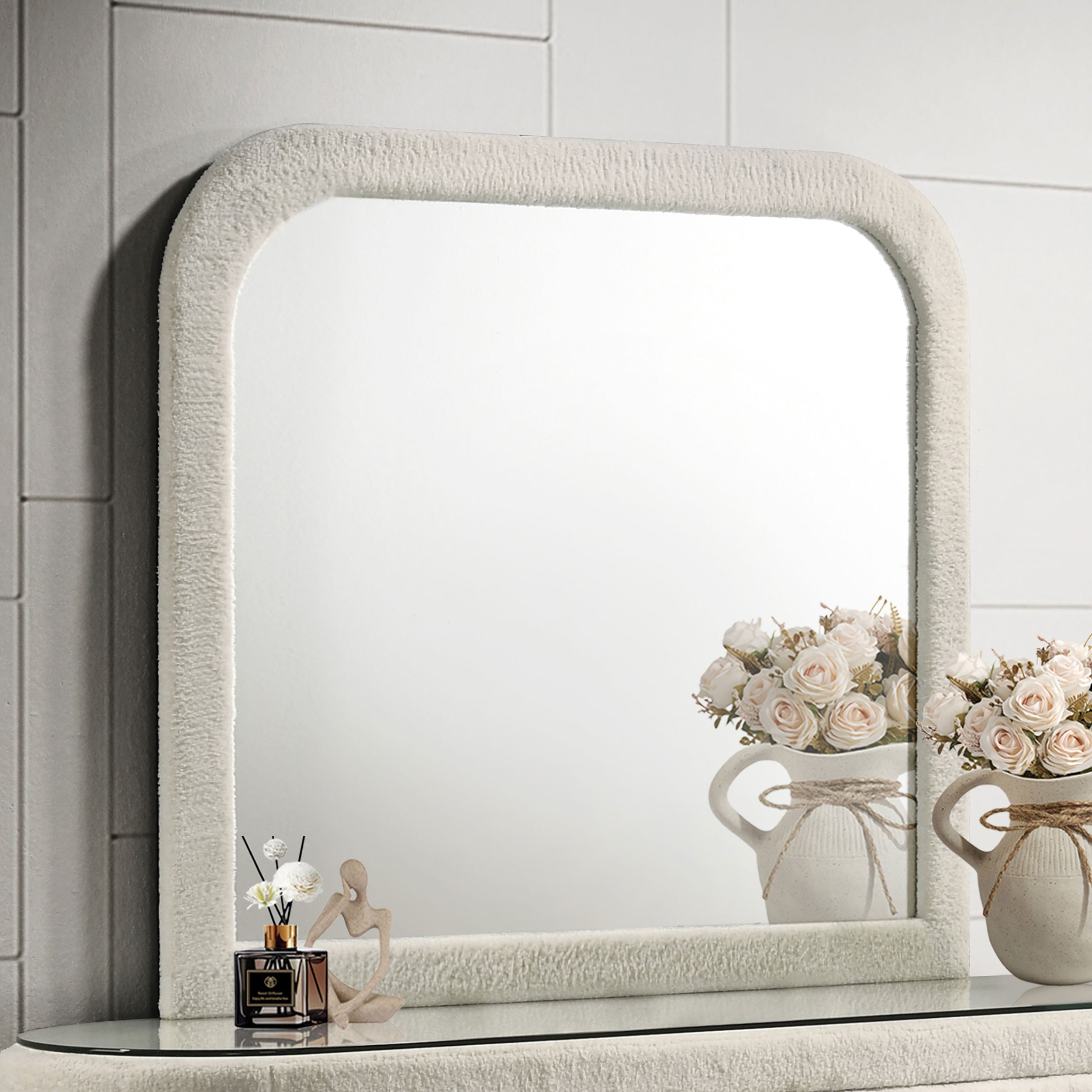 Sonya Upholstered Bedroom Dresser Mirror Ivory-