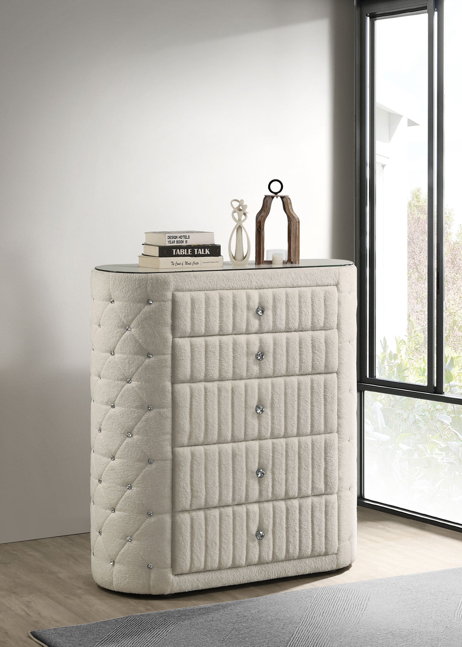 Sonya 5-drawer Upholstered Bedroom Chest of Drawers Ivory-