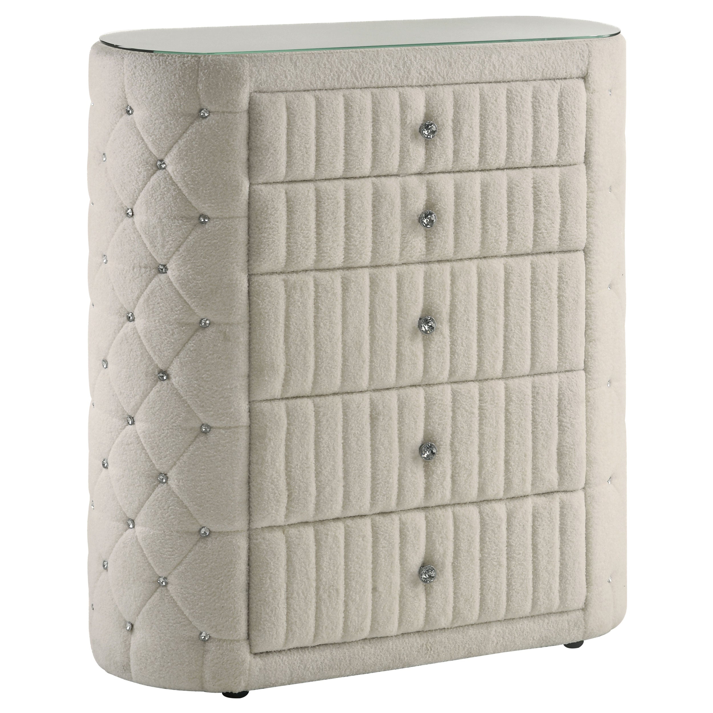 Sonya 5-drawer Upholstered Bedroom Chest of Drawers Ivory-