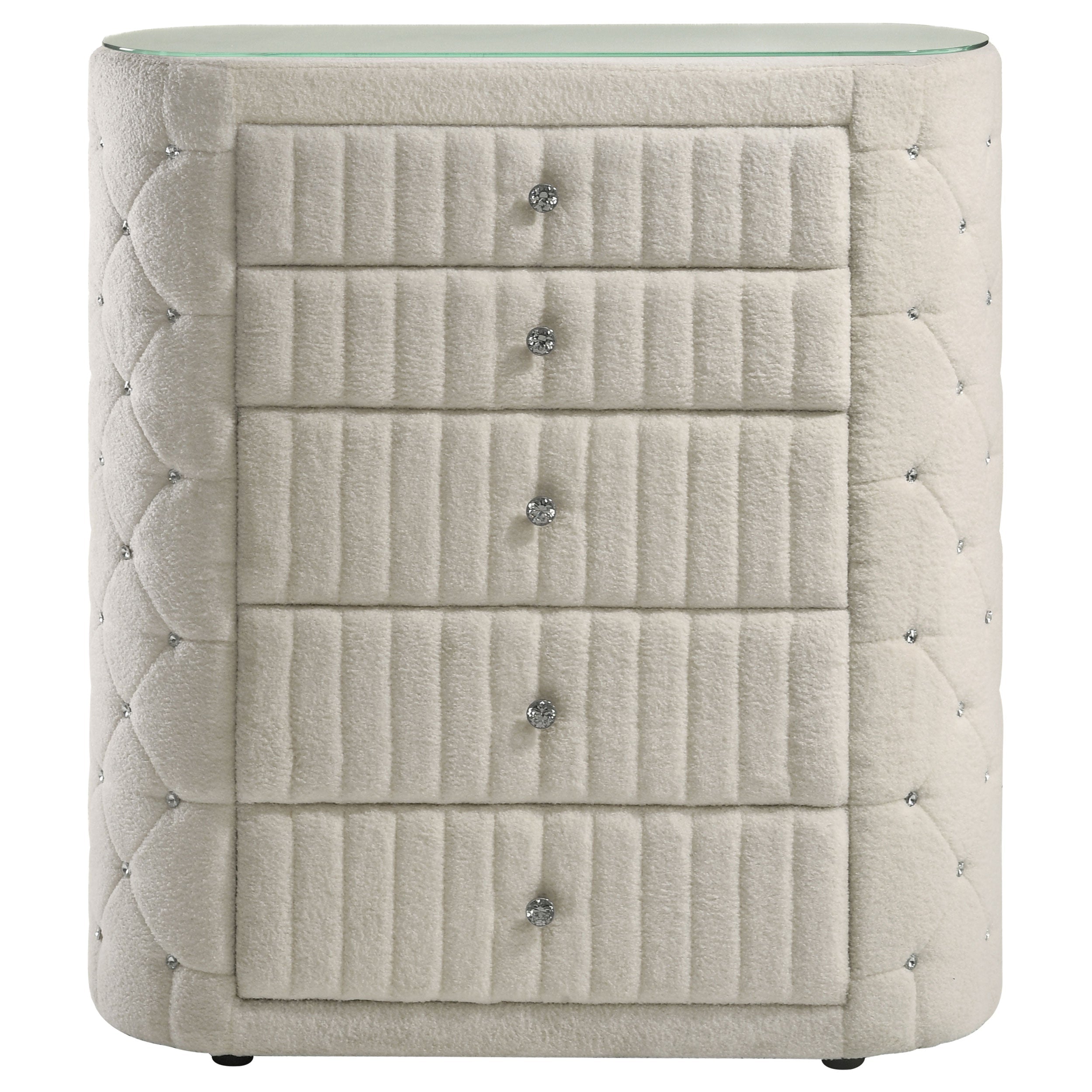 Sonya 5-drawer Upholstered Bedroom Chest of Drawers Ivory-