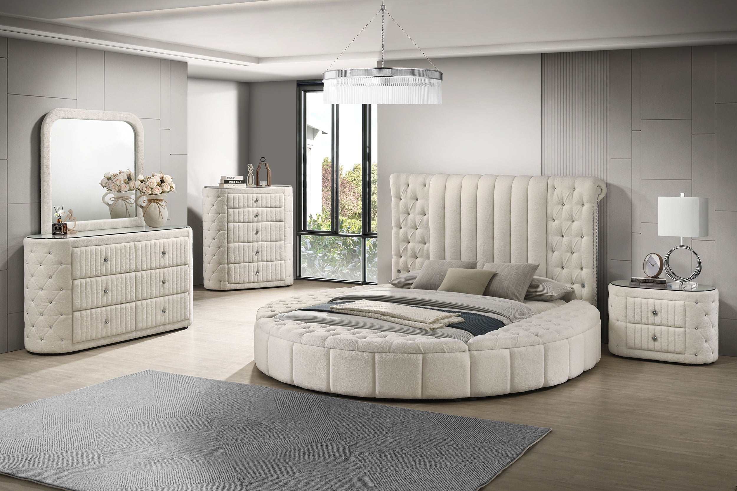 Sonya 5-drawer Upholstered Bedroom Chest of Drawers Ivory-