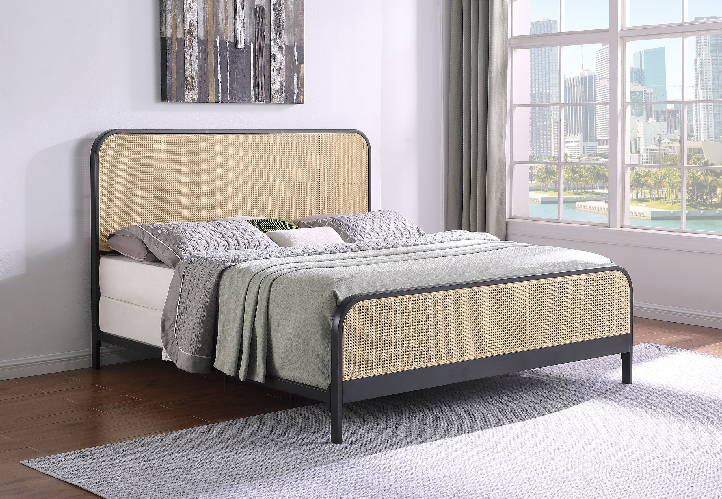 Lanewood Open Cane Webbing Metal Eastern King Bed Black-
