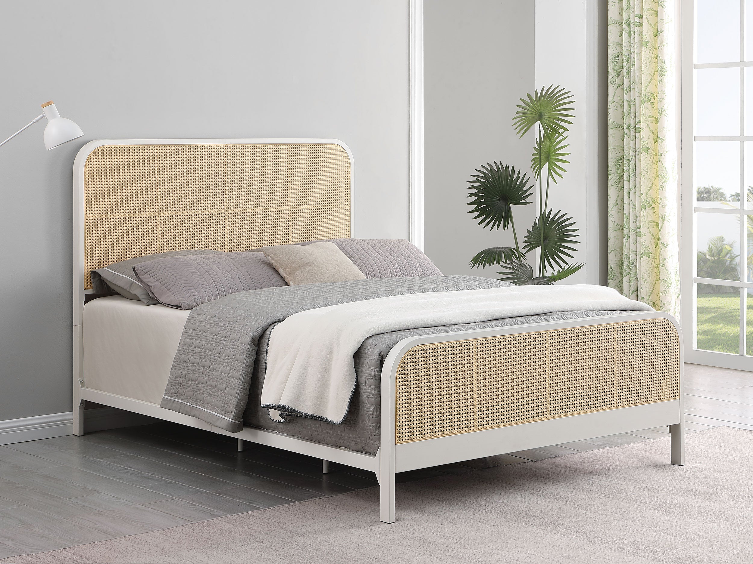 Lanewood Open Cane Webbing Metal Queen Bed White-