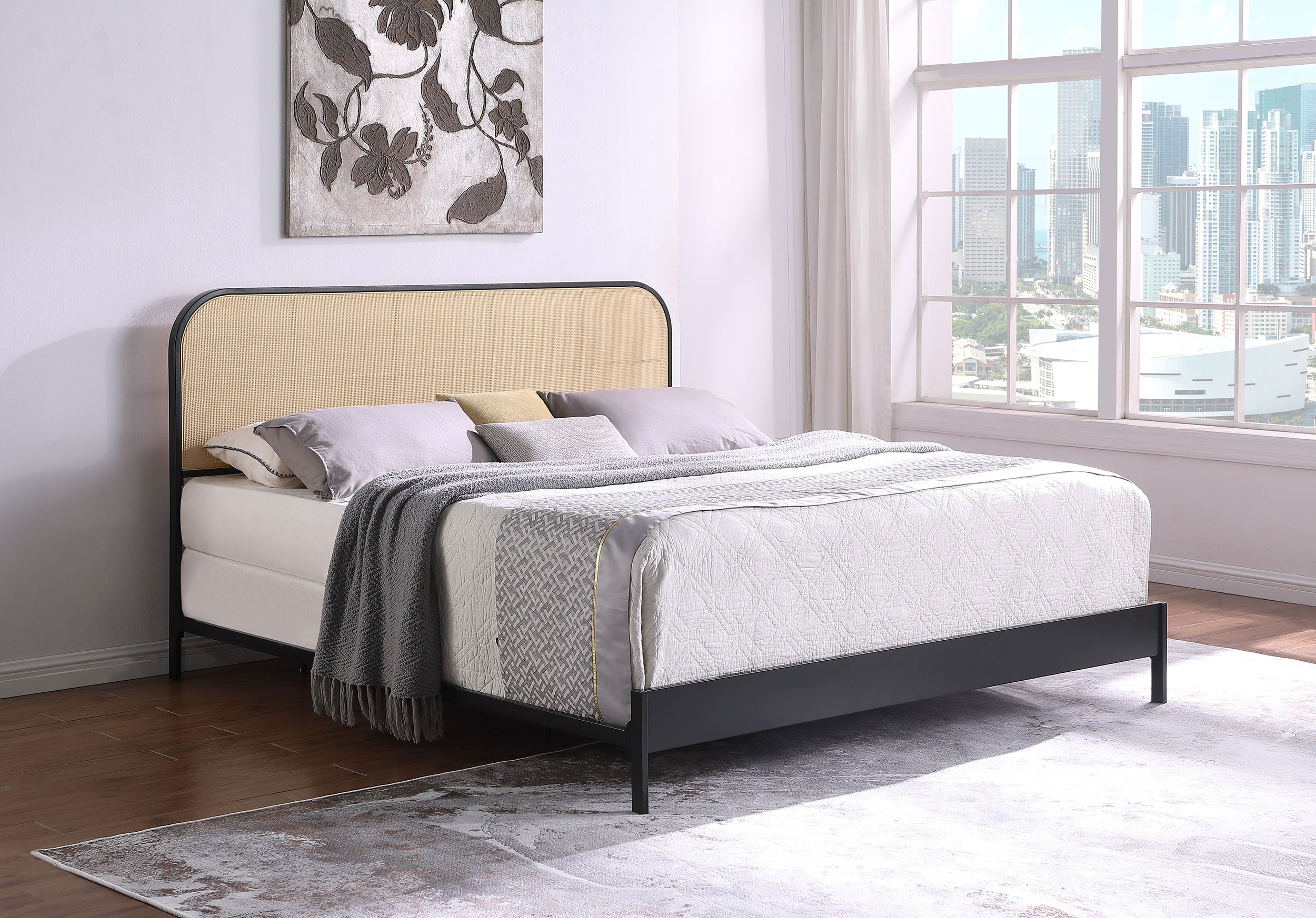 Amherst Radio Weave Rattan Metal Eastern King Bed Black-