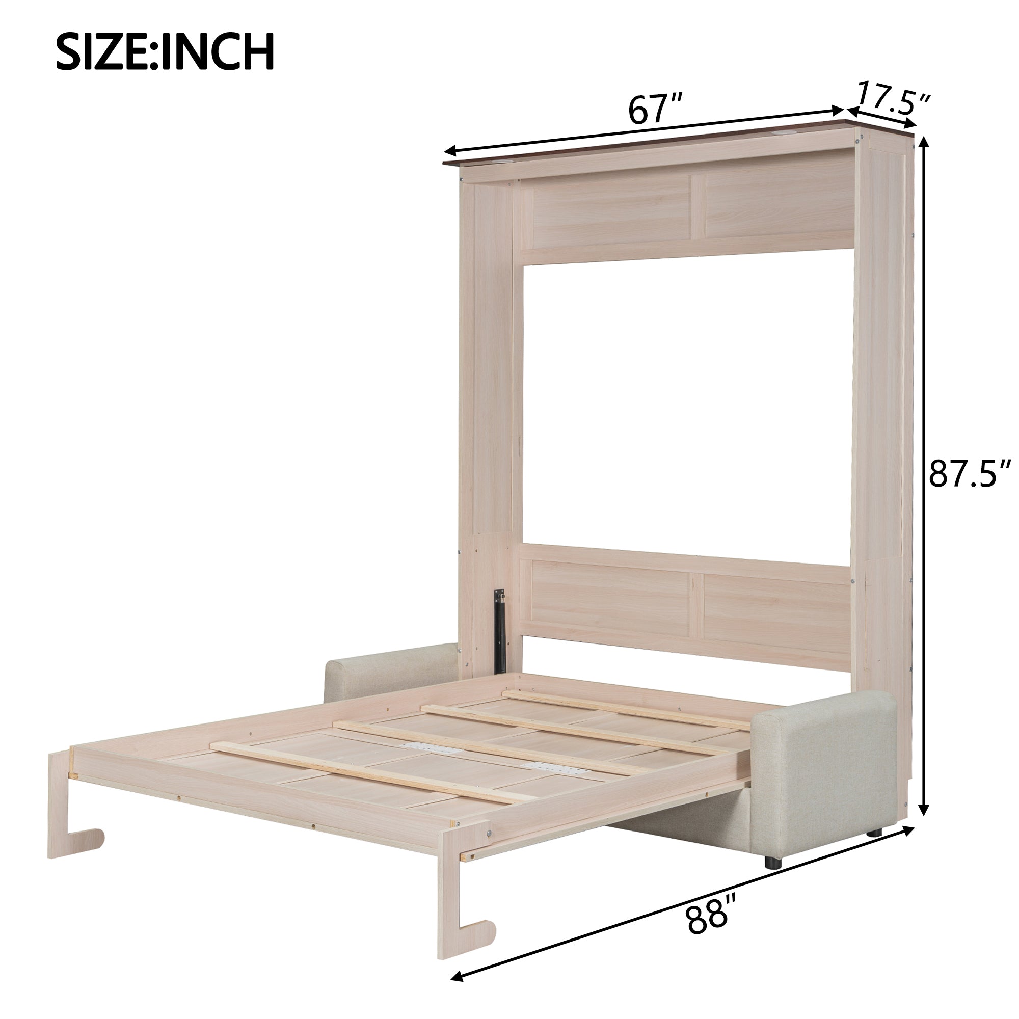 Queen Size Murphy Bed with Sofa and LED