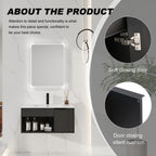 30" Wall-Mounted Floating Bathroom Vanity with Ceramic Sink – Modern Dark