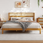 Premium Rubber Wood Platform Bed Frame, King Bed Frame with Headboard