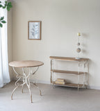 D31.5x31.5" Round Wooden Table with Metal Scrollwork Legs