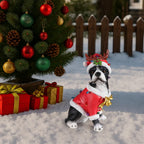 Christmas Boston Terrier Statue, Holiday Dog Figurine in Santa Outfit
