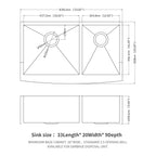 Double Bowl Farmhouse Kitchen Sink - 33"x20" Stainless Steel