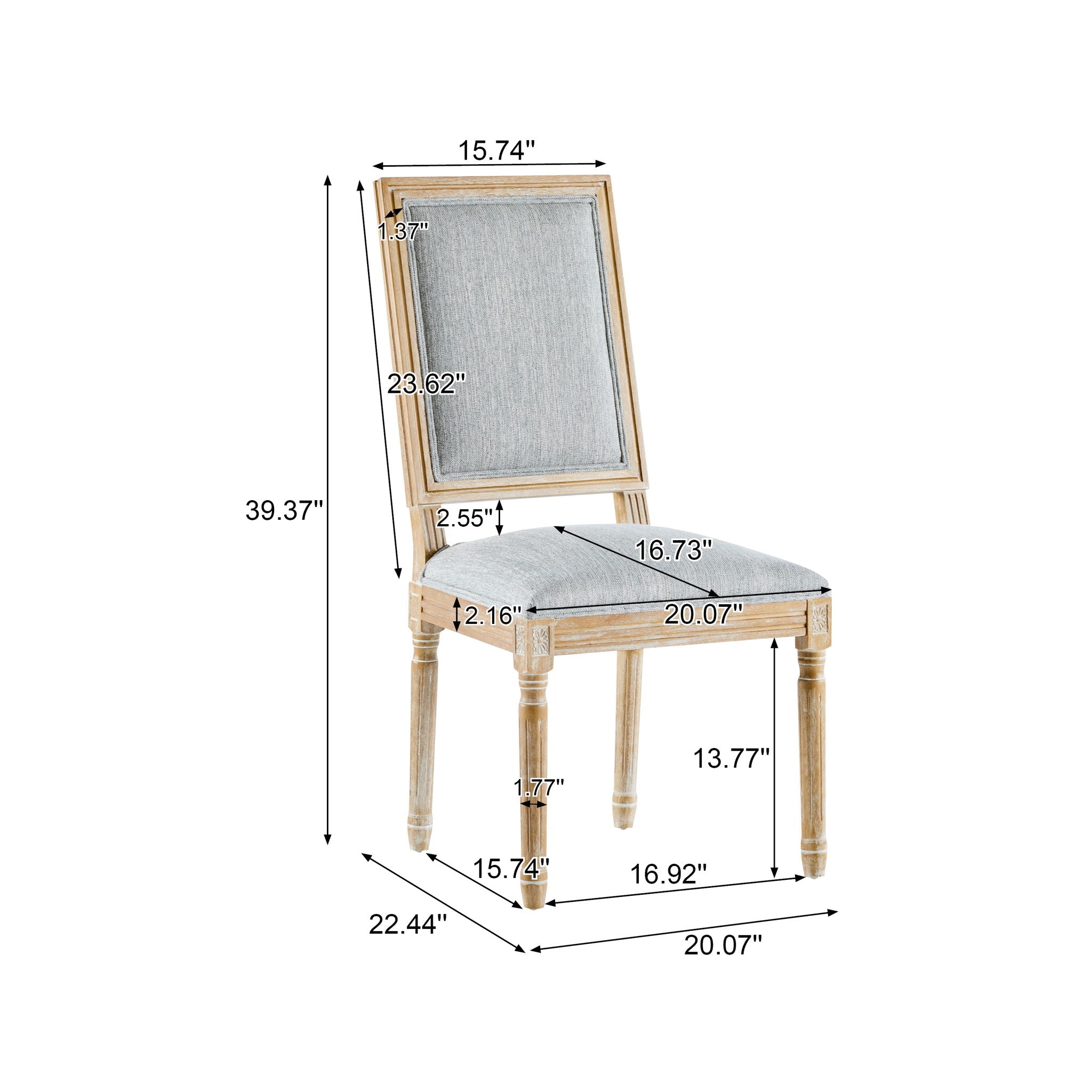 French Country Style Dining Chair with Upholstered Seating and Fluted Legs