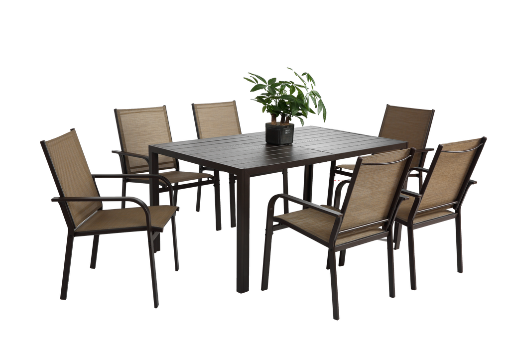 7 Pieces Patio Dining Set with Rectangular Table and 6 Stackable Chairs