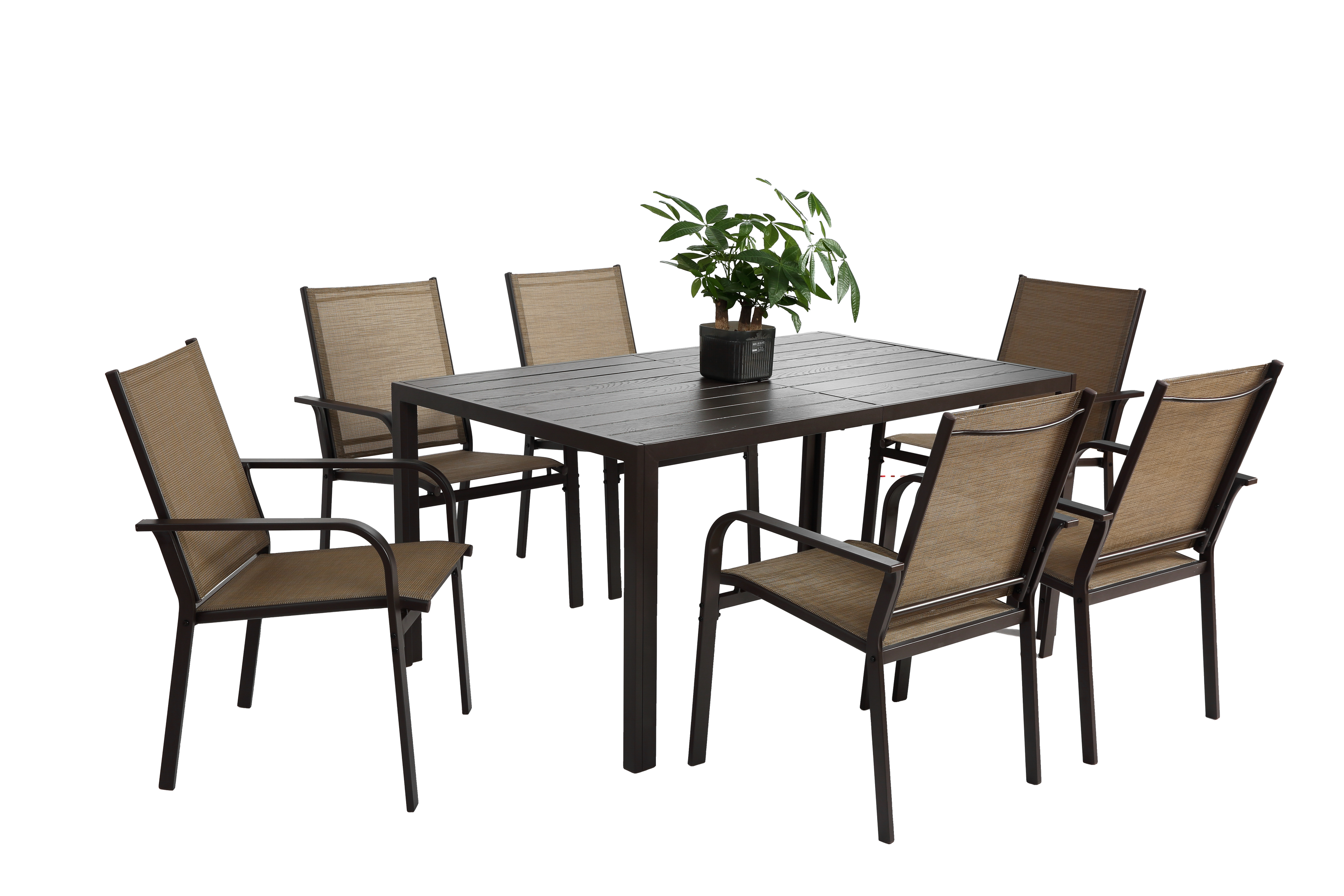 7 Pieces Patio Dining Set with Rectangular Table and 6 Stackable Chairs