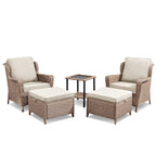 5-Piece Outdoor Lounge Chairs Set with Side Table and Ottomans