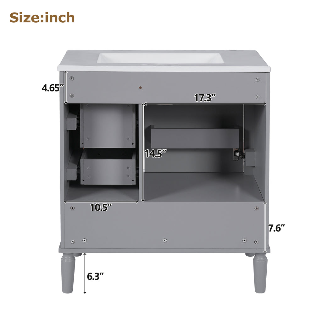30" Bathroom Vanity with Ceramic Sink, Soft-Close Door and Ample Storage