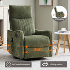 Green Heat Massage Manual Recliner Chair with Rocker and Swivel in Fabric for Living Room