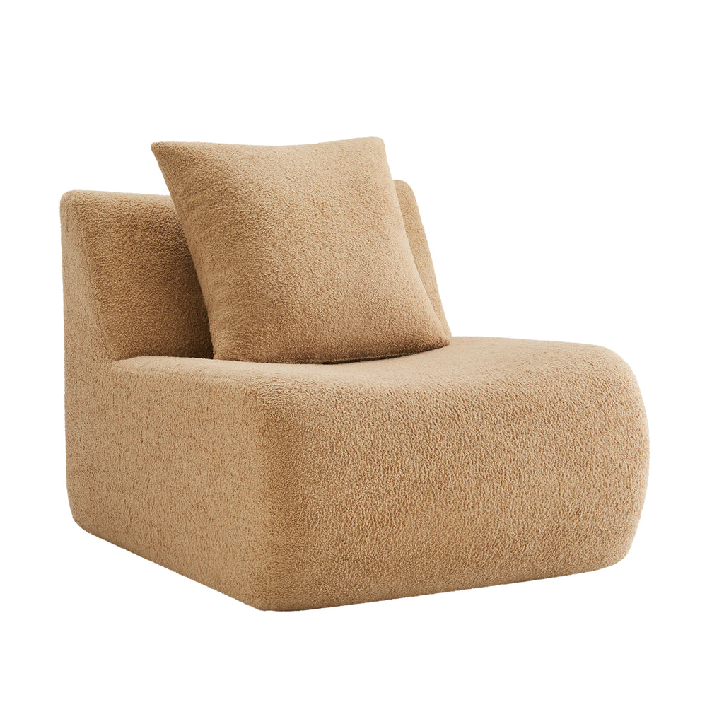 Armless Sofa with Pillow - Teddy Fabric in Camel
