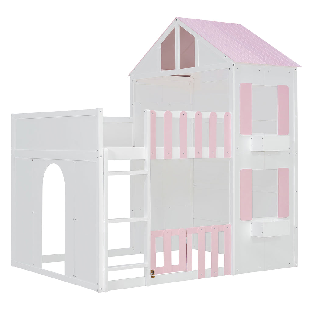 Full Over Full House Bunk Bed Space-Saving Bedroom Furniture