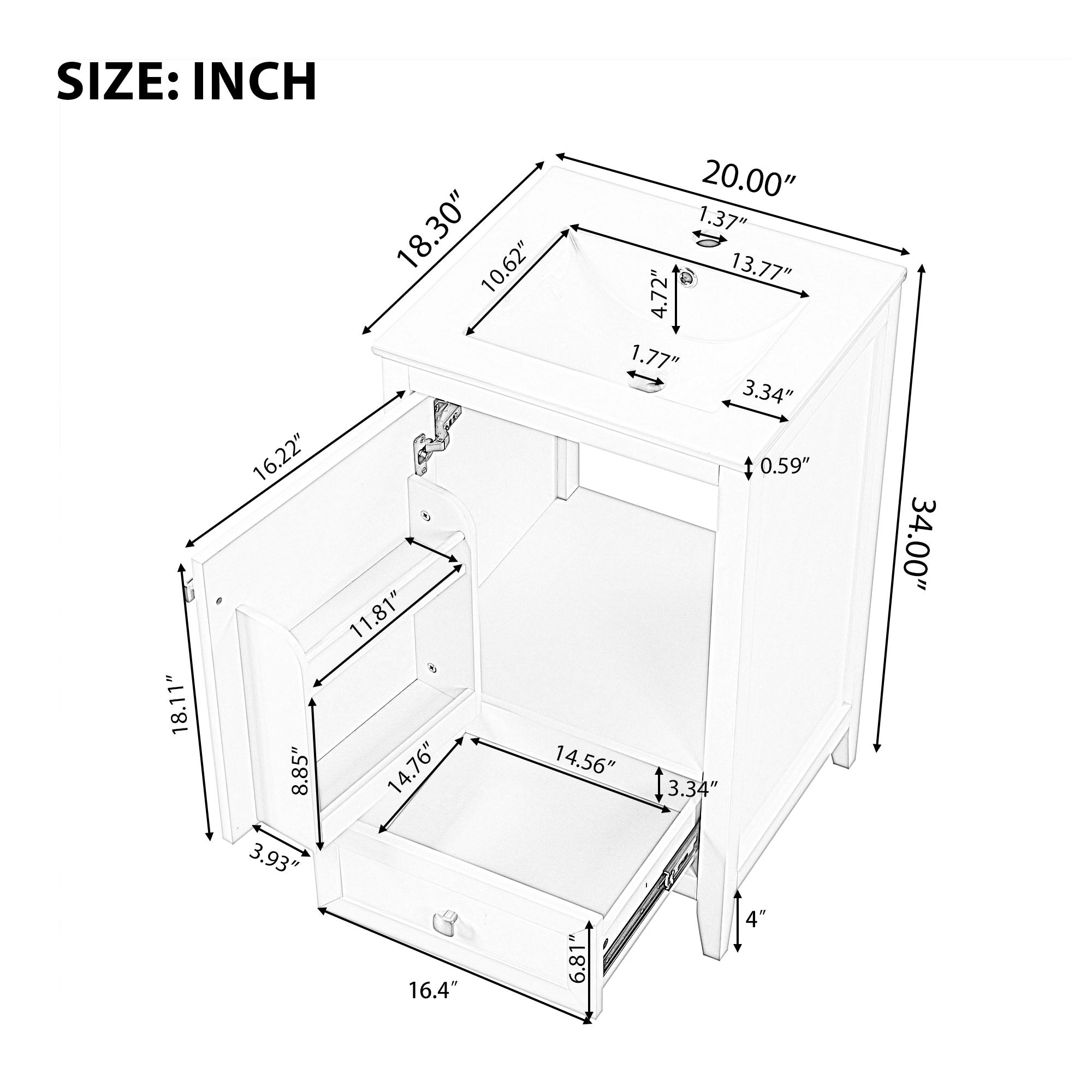 20" Bathroom Vanity with Sink and Soft Closing Door