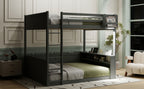 Queen Size Wooden Bunk Bed with Built-in Shelves and Storage