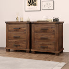 Rustic Three Drawer Reclaimed Solid Wood Farmhouse Nightstand Set of Two