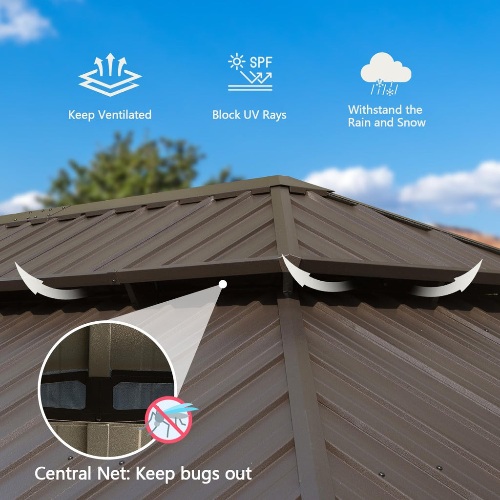 14x24FT Hardtop Gazebo with Galvanized Steel Double Roof
