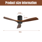 52 Inch Indoor Wooden Ceiling Fan With 3 Solid Wood Blades