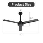 52" Outdoor Ceiling Fan Without Light - 3 ABS Blades