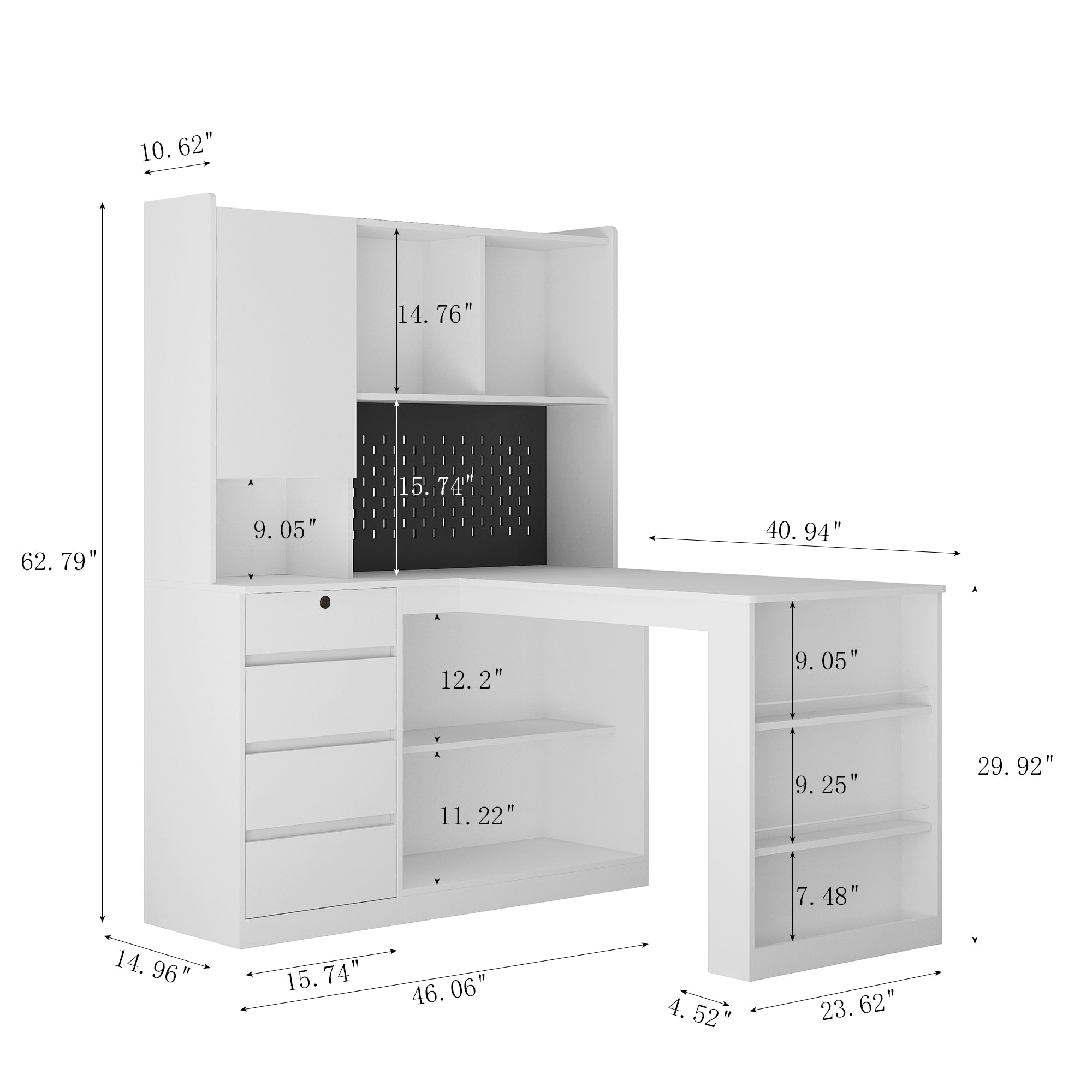 L Shaped Desk with Charger and LED Light