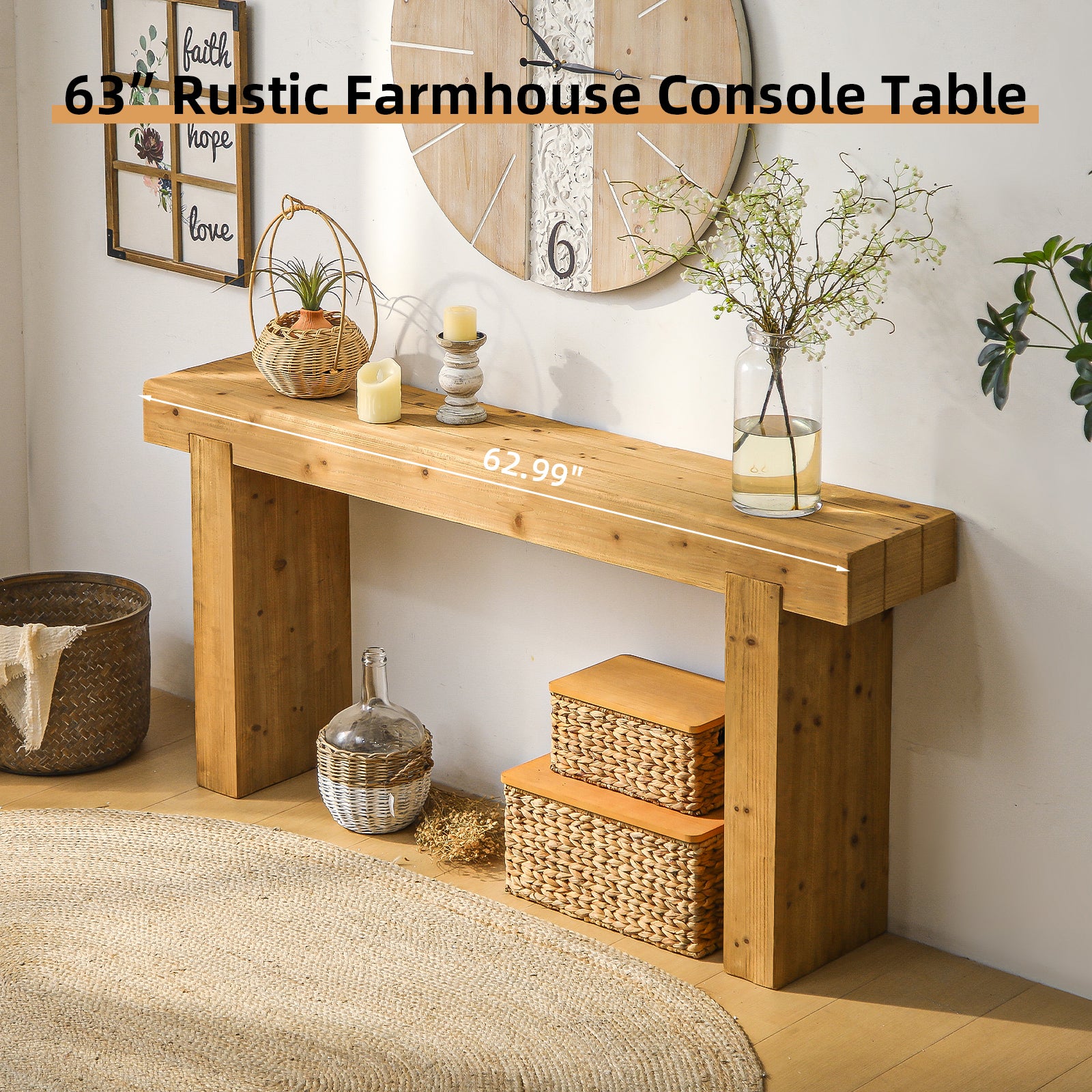 63" Solid Wood Console Table