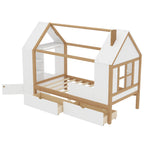 Twin Size House Platform Bed with Drawers and Shelves