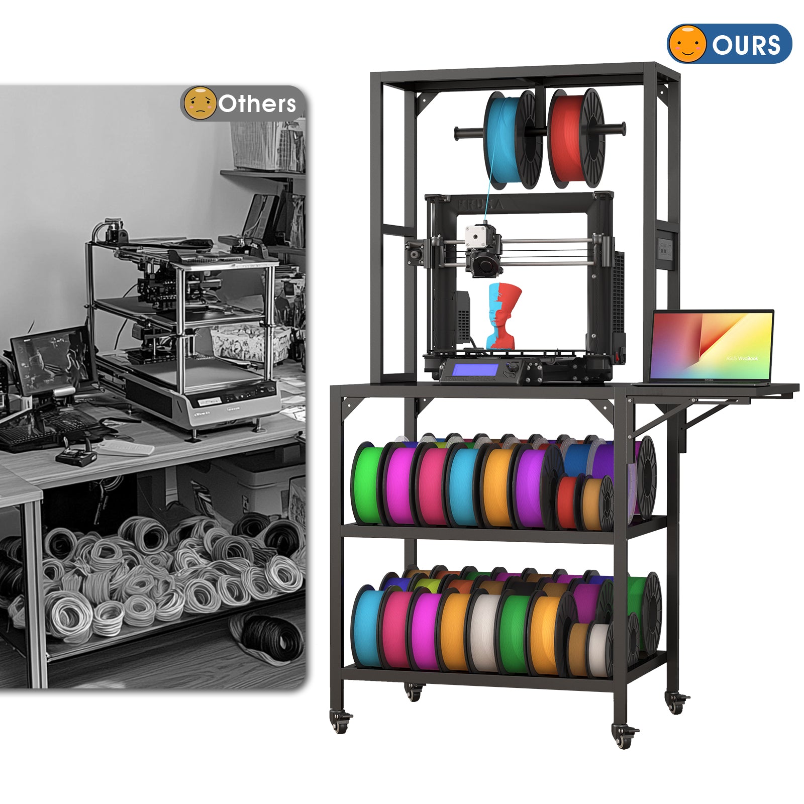Heavy Duty 3D Printer Stand with Filament Storage Rack
