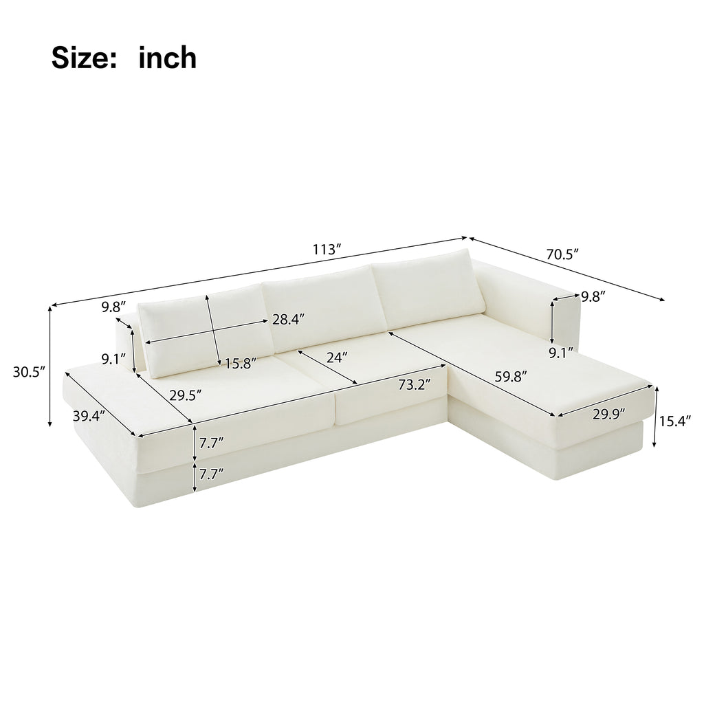 L-Shaped Modular Sofa 113" Modular Sectional