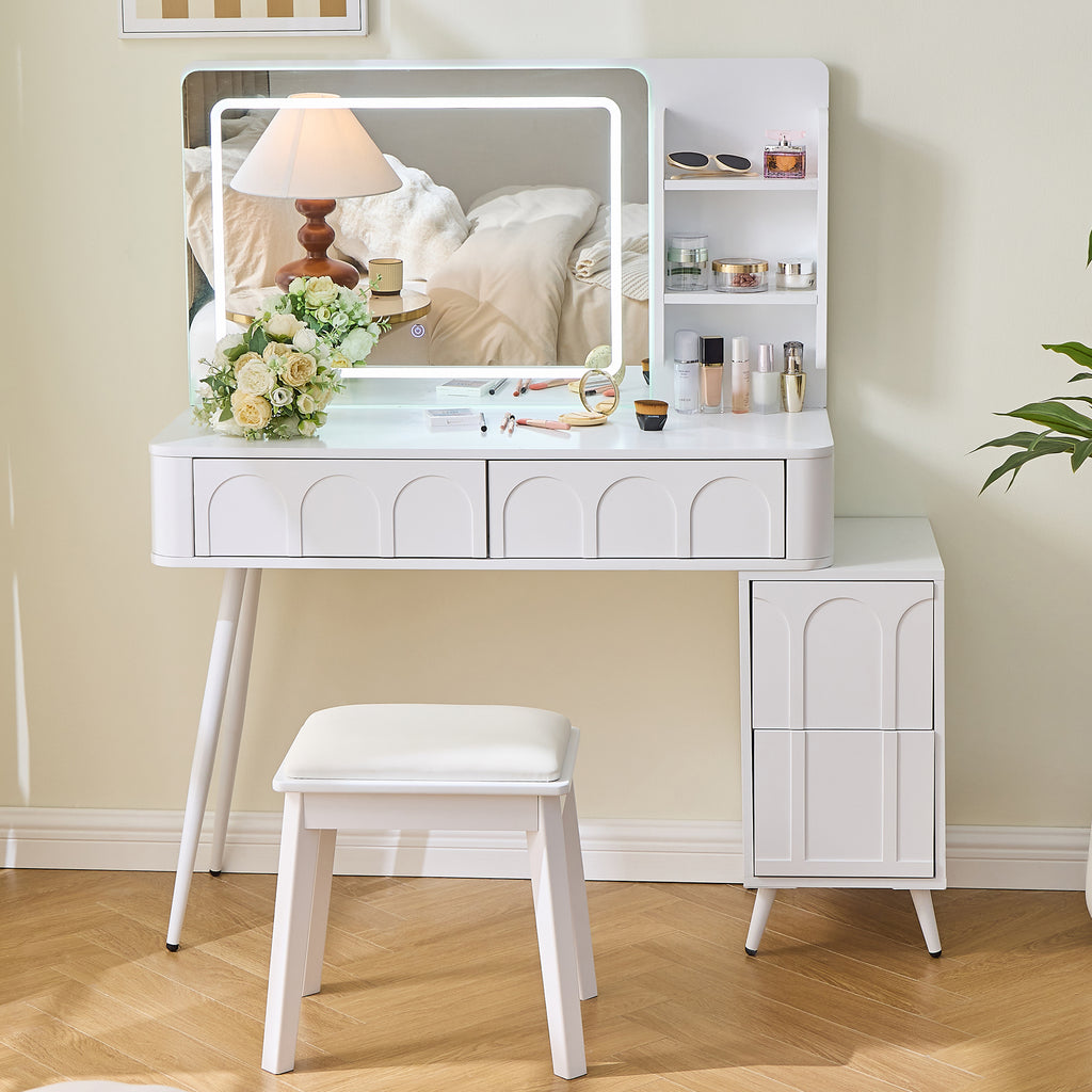 Modern Makeup Vanity Desk with LED Lights & Mirror