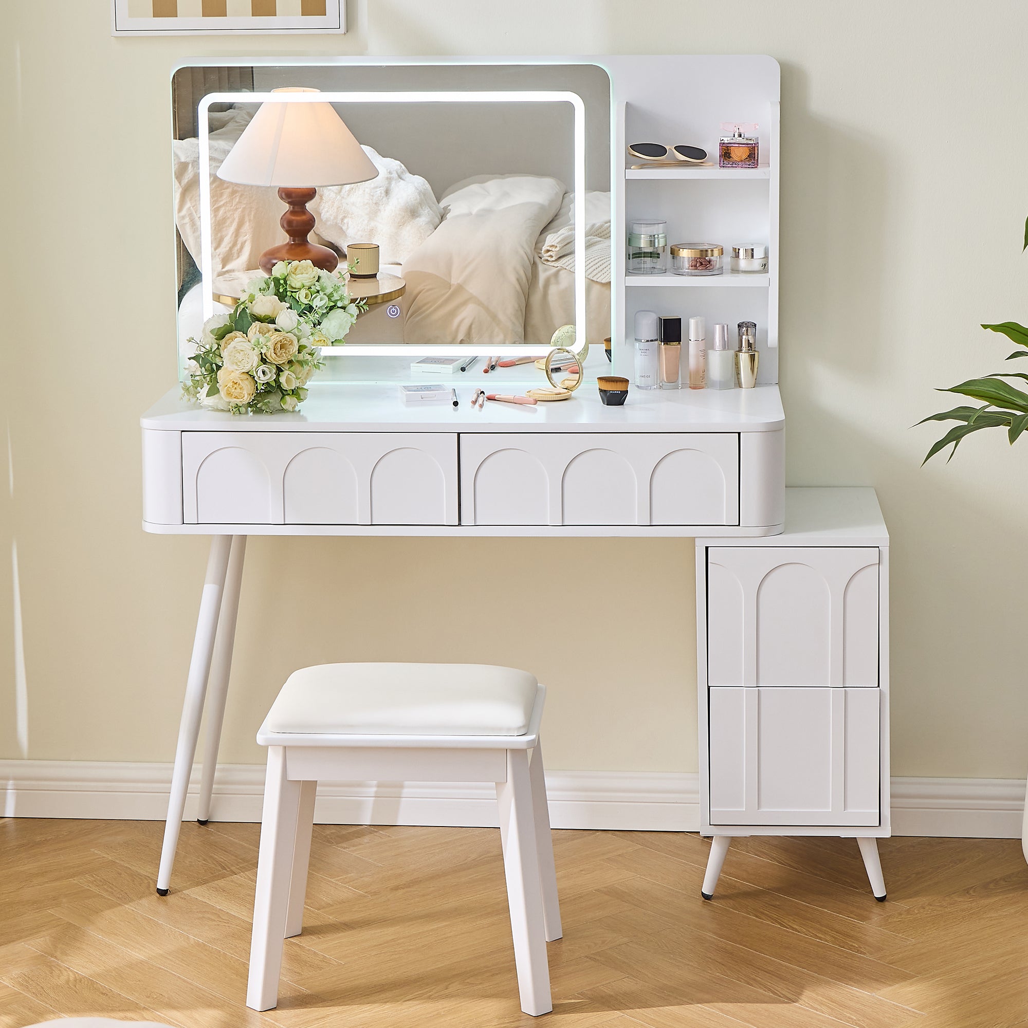 Modern Makeup Vanity Desk with LED Lights & Mirror