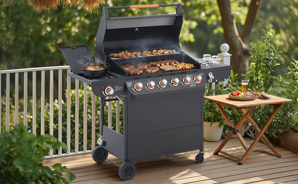 6 Burner BBQ Propane Gas Grill with Side Burner