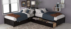 L-Shaped Platform Bed with Trundle and Built-in Desk