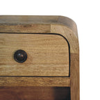 Extra Mini Curved Oak-ish Bedside with Open Slot, 1-Drawer
