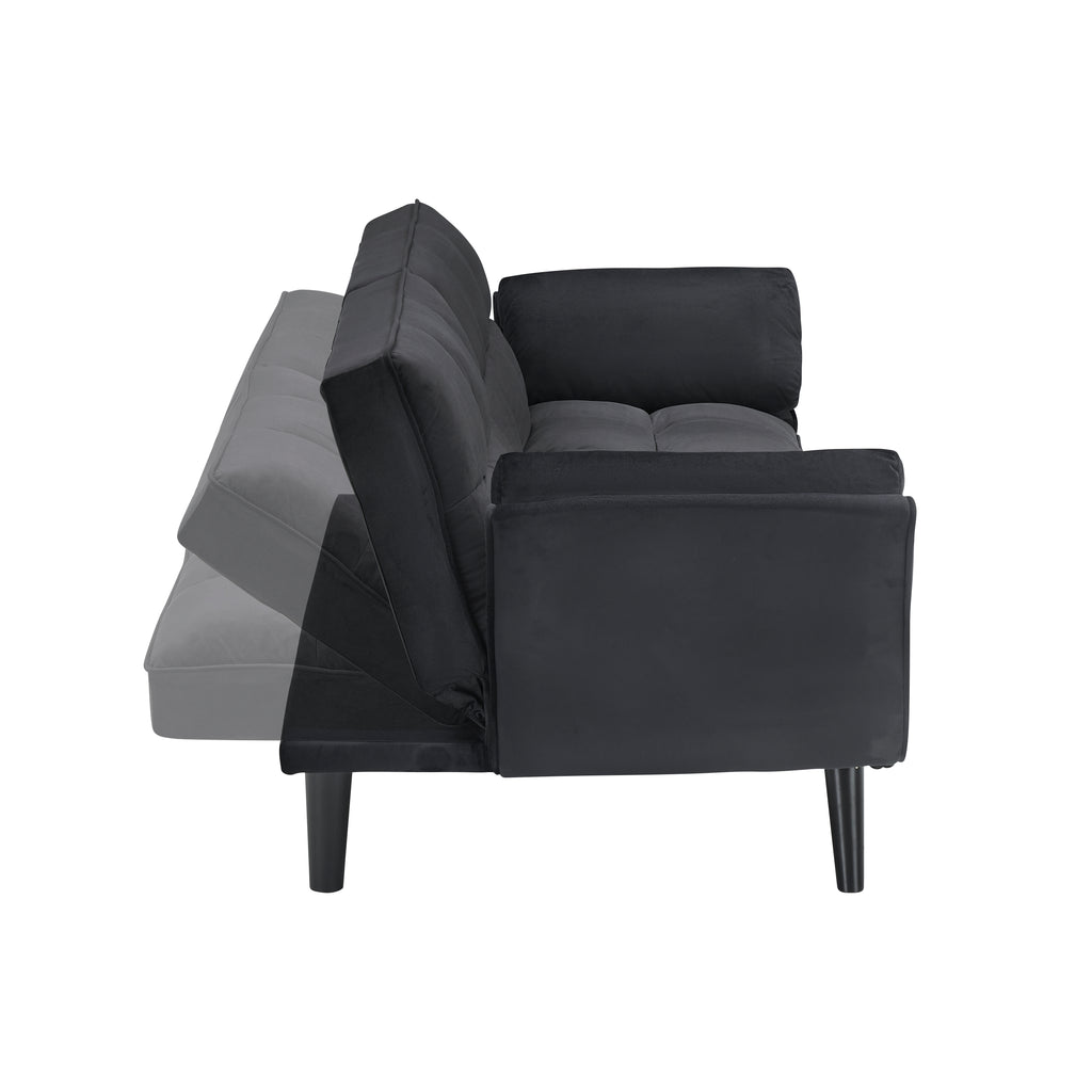 74" Black Sofa With Two Armrests & Throw Pillows