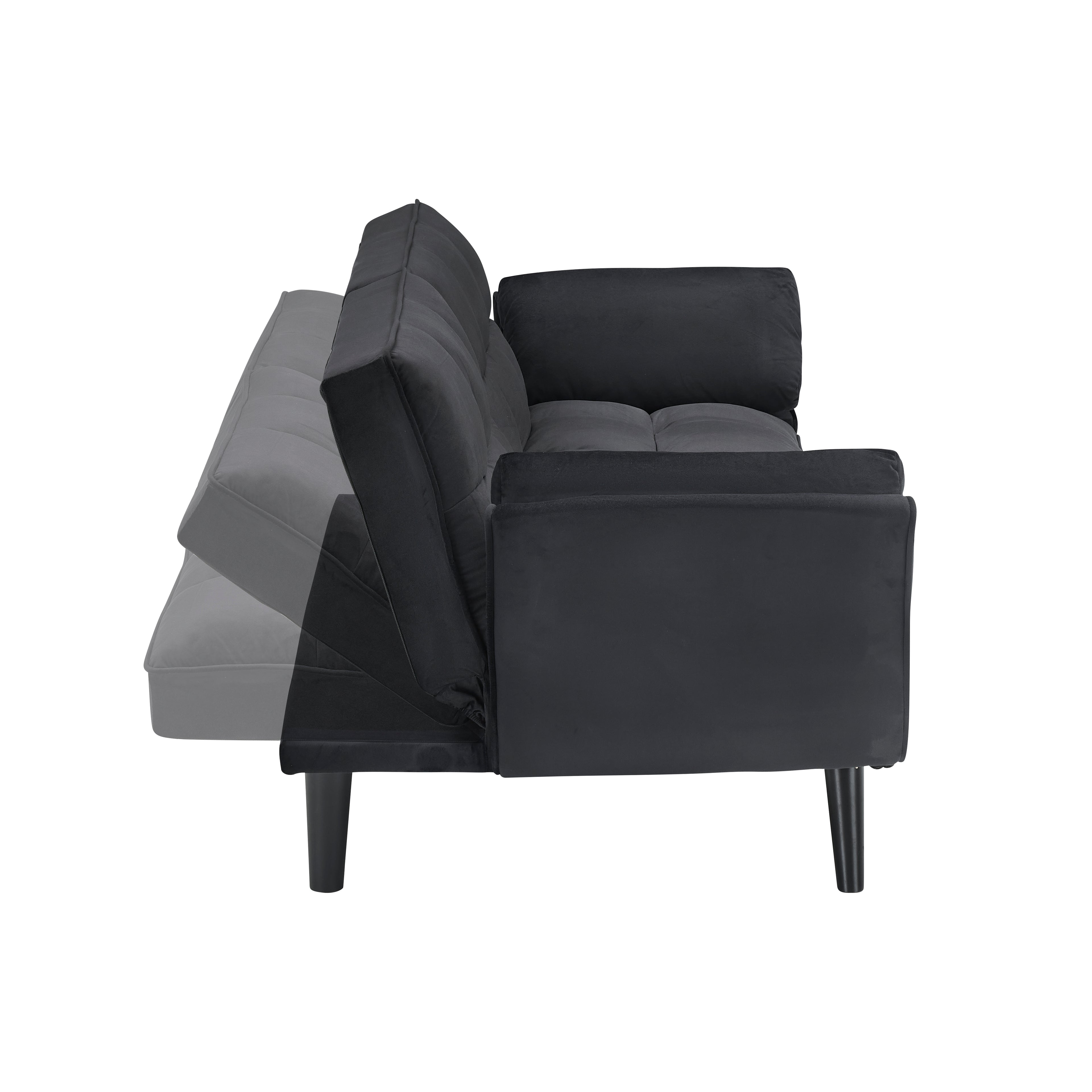 74" Black Sofa With Two Armrests & Throw Pillows