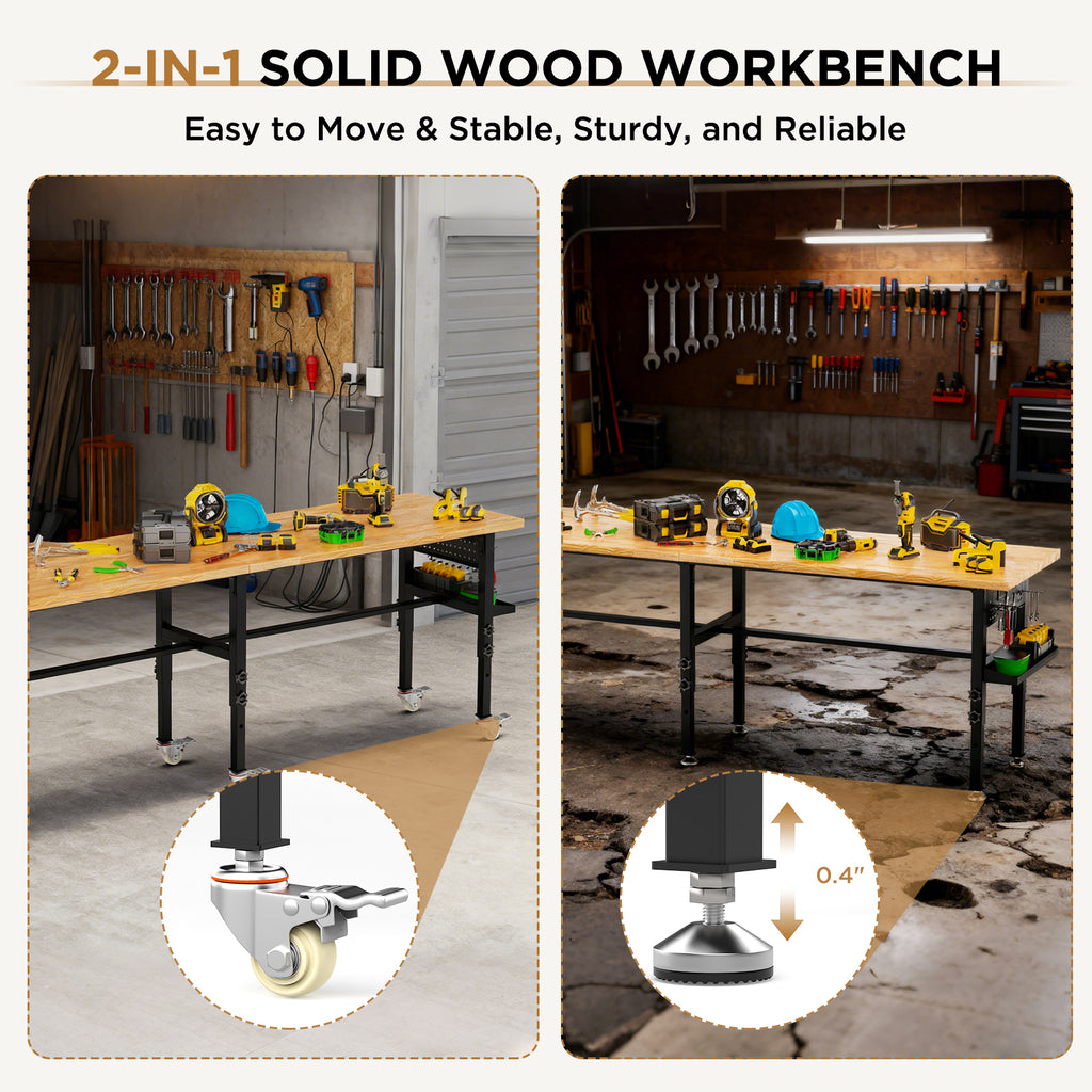 96" Adjustable Workbench with Side Pegboard