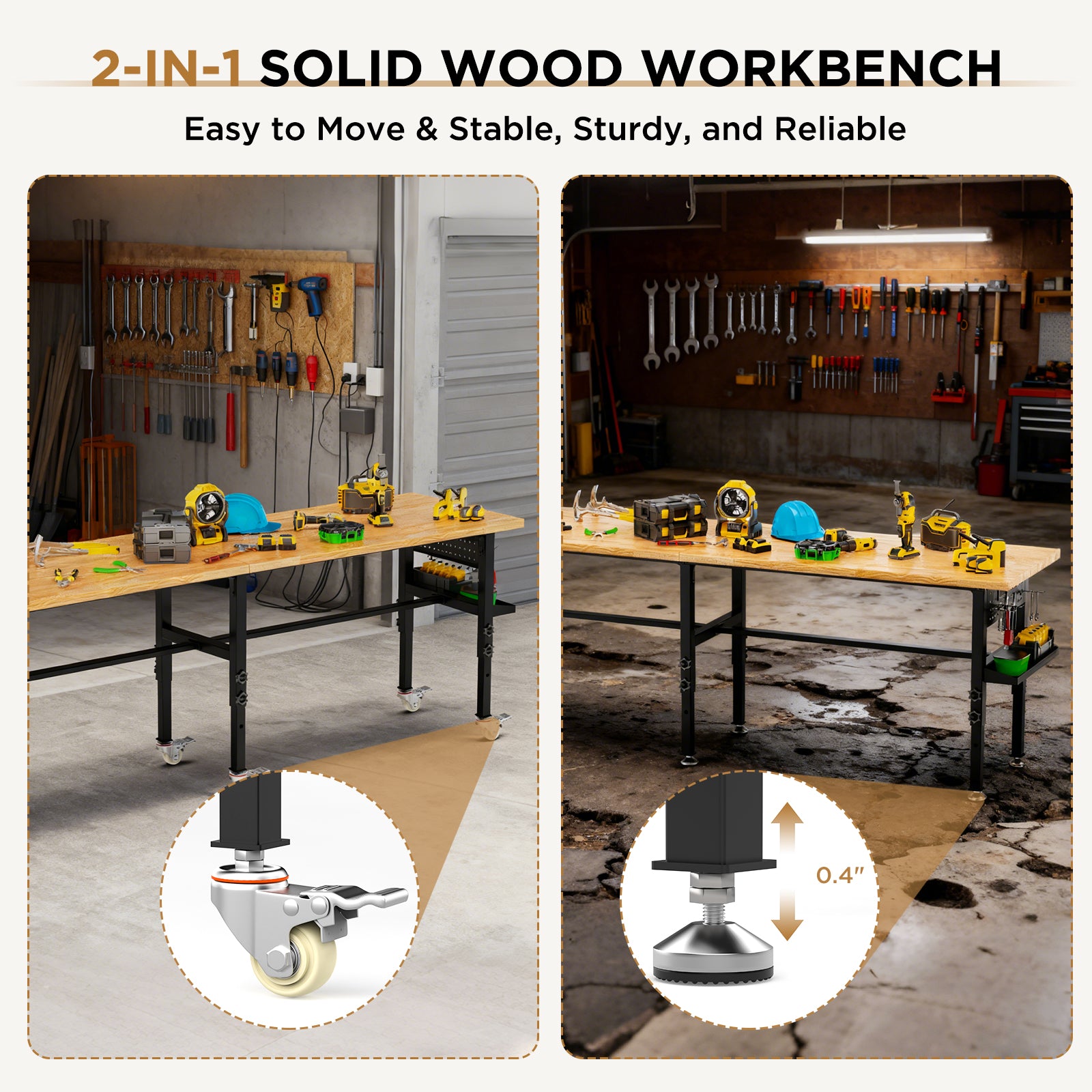 96" Adjustable Workbench with Side Pegboard