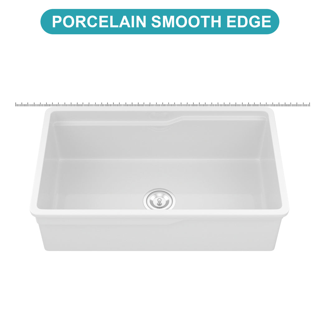 32"x19"x10" Undermount Workstation Single Bowl Porcelain Fireclay Kitchen Sink
