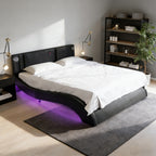 Faux Leather Upholstered Platform Bed Frame with LED Lighting