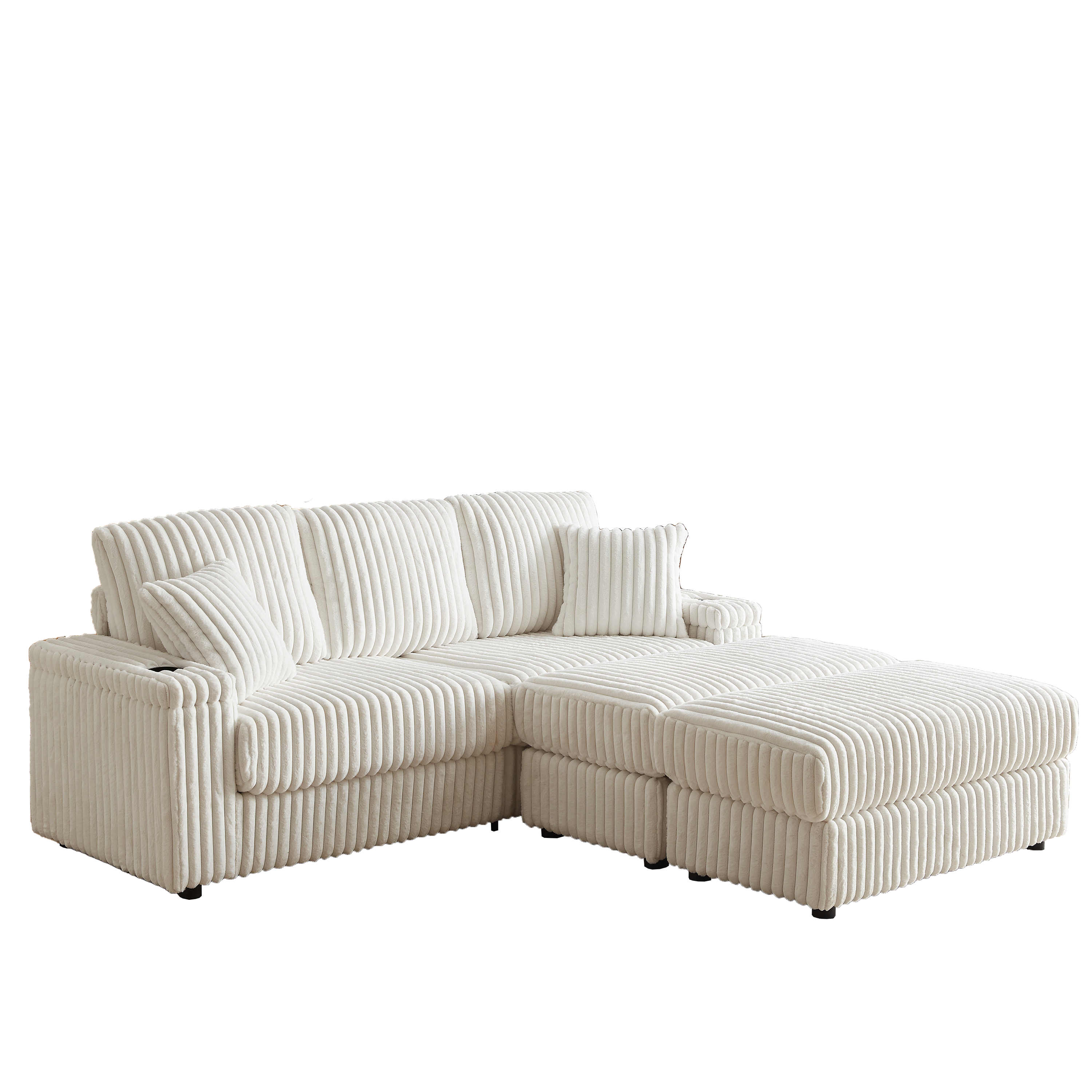84-Inch Corduroy 3-Seater Sofa with Pillows and Ottomans