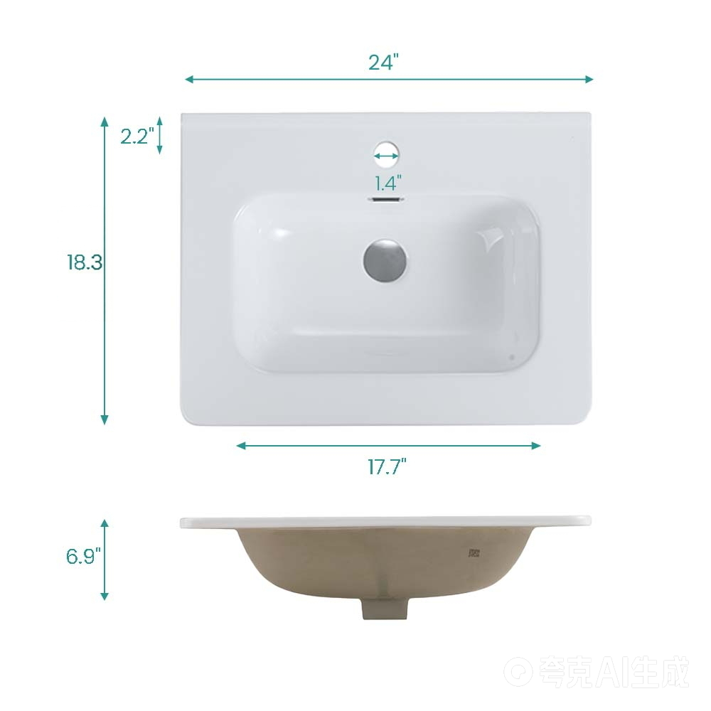 Integrated Glossy White Ceramic Sink