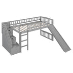 Stairway Twin Size Loft Bed with Two Drawers and Slide, Gray