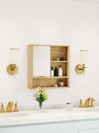 Natural Wood Finish Wall Mounted Mirror Cabinet